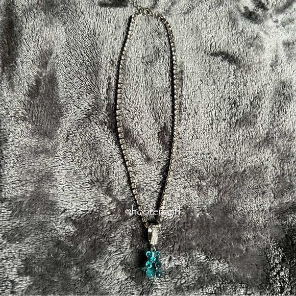 🧸Gummy Bear Charm with Matching Chain, Silver Plated with Paved Rhinestones🧸 - Picture 3 of 5